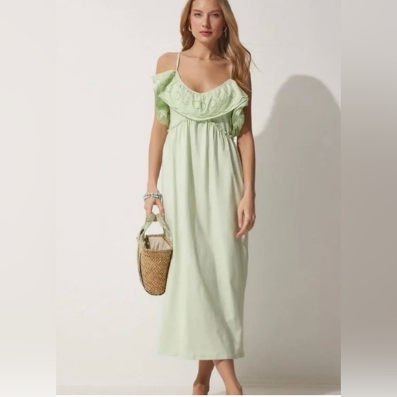 ZABA-  Lime Green Ruffle Maxi Dress - Picture 4 of 8
